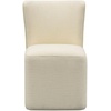 Madison Park Dining Chair with Casters, Modern Armless Upholstered Dining Room Chair, Cream Basketweave Fabric Accent Chair with Hidden Wheels, Compact Cube Base Side Chair for Kitchen Dining Room