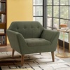 Ink+Ivy Newport Wide Mid-Century Modern Lounge Chair Hand-Tufted Velvet Upholstered Accent Armchair with Solid Wood Pecan Legs for Living Room Bedroom Reading(Green)