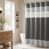 Madison Park Amherst Bathroom Shower Curtain Faux Silk Pieced Striped Modern Microfiber Bath Curtains, 72×72 Inches, Grey(Grey)