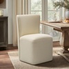 Madison Park Dining Chair with Casters, Modern Armless Upholstered Dining Room Chair, Cream Basketweave Fabric Accent Chair with Hidden Wheels, Compact Cube Base Side Chair for Kitchen Dining Room