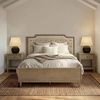 Madison Park Signature Queen Solid Wood Bed Frame with Upholstered Headboard, Wood Slats Support, No Box Spring, Easy Assembly
