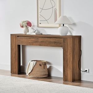 Madison Park Essentials Console Table with Power Outlet & USB Port, 70″ Extra Long Narrow Sofa Table with Flip-Top Hidden Storage Shelf, Behind Couch Entryway Hallway Table for Living Room, Warm Brown(Brown)