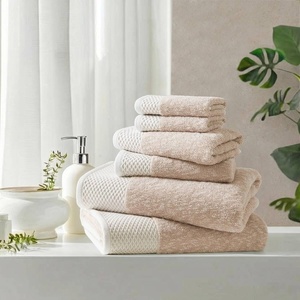 Madison Park Hayden 6 Piece Bath & Hand Towel Set, 550 GSM, Charcoal | Yarn-Dyed Dobby Slub Texture, 100% Combed Cotton, 2 Bath 2 Hand 2 Washcloth, Soft Absorbent Spa Hotel Quality Towels(Beige)