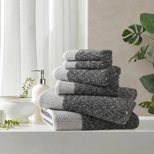 Madison Park Hayden 6 Piece Bath & Hand Towel Set, 550 GSM, Charcoal | Yarn-Dyed Dobby Slub Texture, 100% Combed Cotton, 2 Bath 2 Hand 2 Washcloth, Soft Absorbent Spa Hotel Quality Towels(Charcoal)