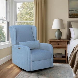 Madison Park Recliner & Rocking Chair: Glider Recliner Nursery Chair with Lumbar Pillow, Swivel Rocker Recliner 3-in-1 Accent Chair with Side Pocket for Living Room Bedroom & Small Spaces, Blue(Light Blue)
