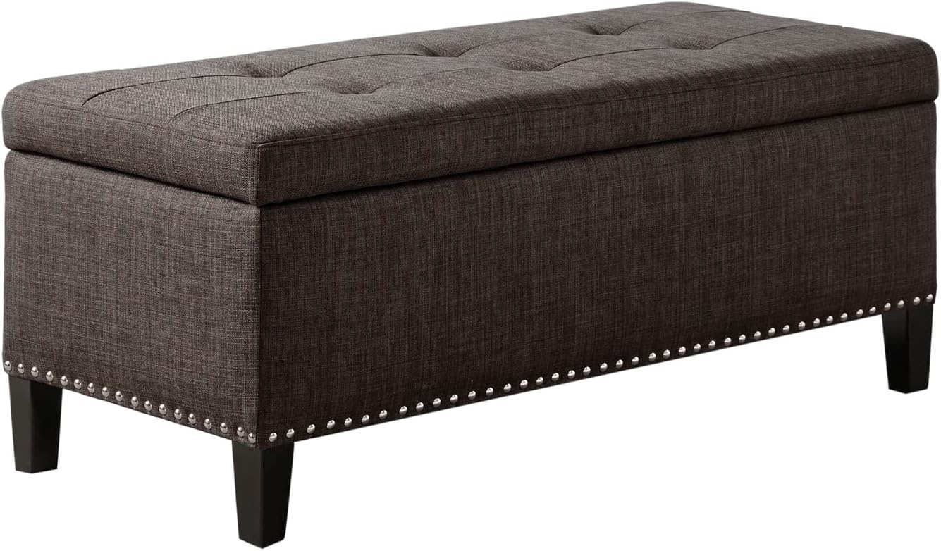 image:imageMadison Park 49 Upholstered Storage Bench Button Tufted End of Bed Bench with Storage Dual Spring SoftClose Lid Bedroom Bench for Queen King Bed Entryway Living Room NaturalCharcoal