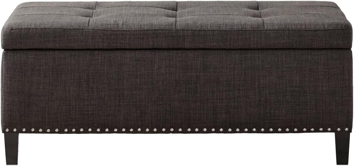 image:imageMadison Park 49 Upholstered Storage Bench Button Tufted End of Bed Bench with Storage Dual Spring SoftClose Lid Bedroom Bench for Queen King Bed Entryway Living Room NaturalCharcoal