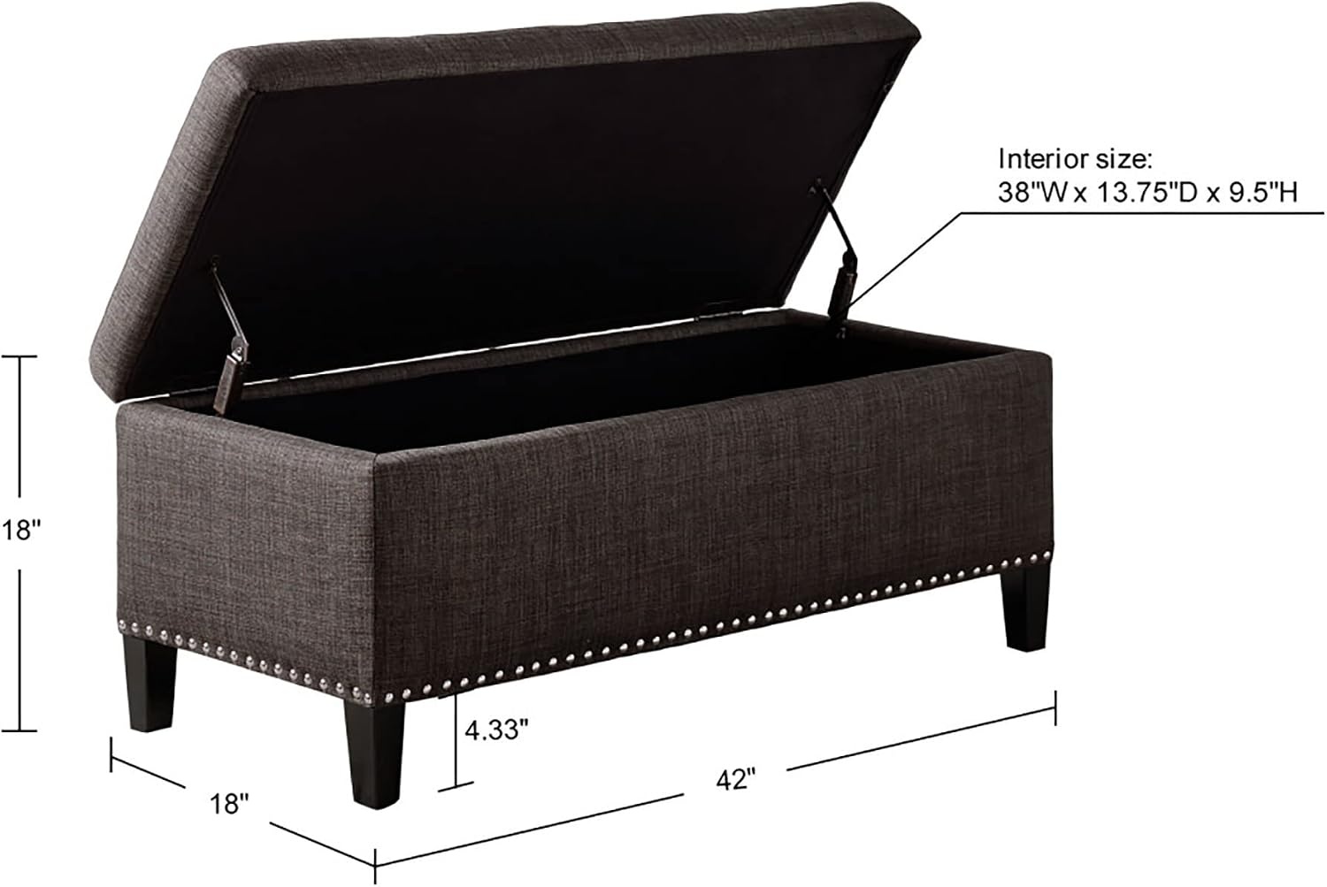 image:imageMadison Park 49 Upholstered Storage Bench Button Tufted End of Bed Bench with Storage Dual Spring SoftClose Lid Bedroom Bench for Queen King Bed Entryway Living Room NaturalCharcoal