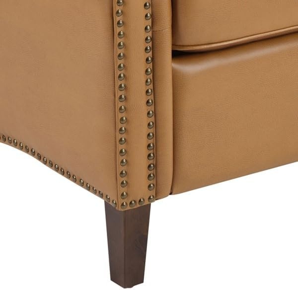 image:imageMadison Park Manual Push Back Recliner Chair Upholstered Accent Armchair with Nailhead Trim Reading Lounge Chair for Small Spaces Faux Leather ButtonTufted Solid Wood Legs and Footrest Brown