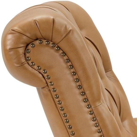 image:imageMadison Park Manual Push Back Recliner Chair Upholstered Accent Armchair with Nailhead Trim Reading Lounge Chair for Small Spaces Faux Leather ButtonTufted Solid Wood Legs and Footrest Brown