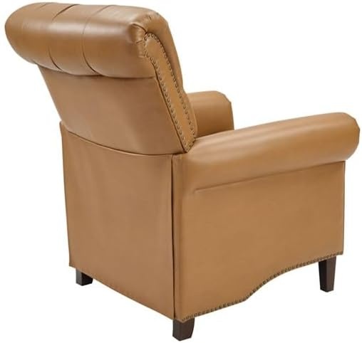 image:imageMadison Park Manual Push Back Recliner Chair Upholstered Accent Armchair with Nailhead Trim Reading Lounge Chair for Small Spaces Faux Leather ButtonTufted Solid Wood Legs and Footrest Brown