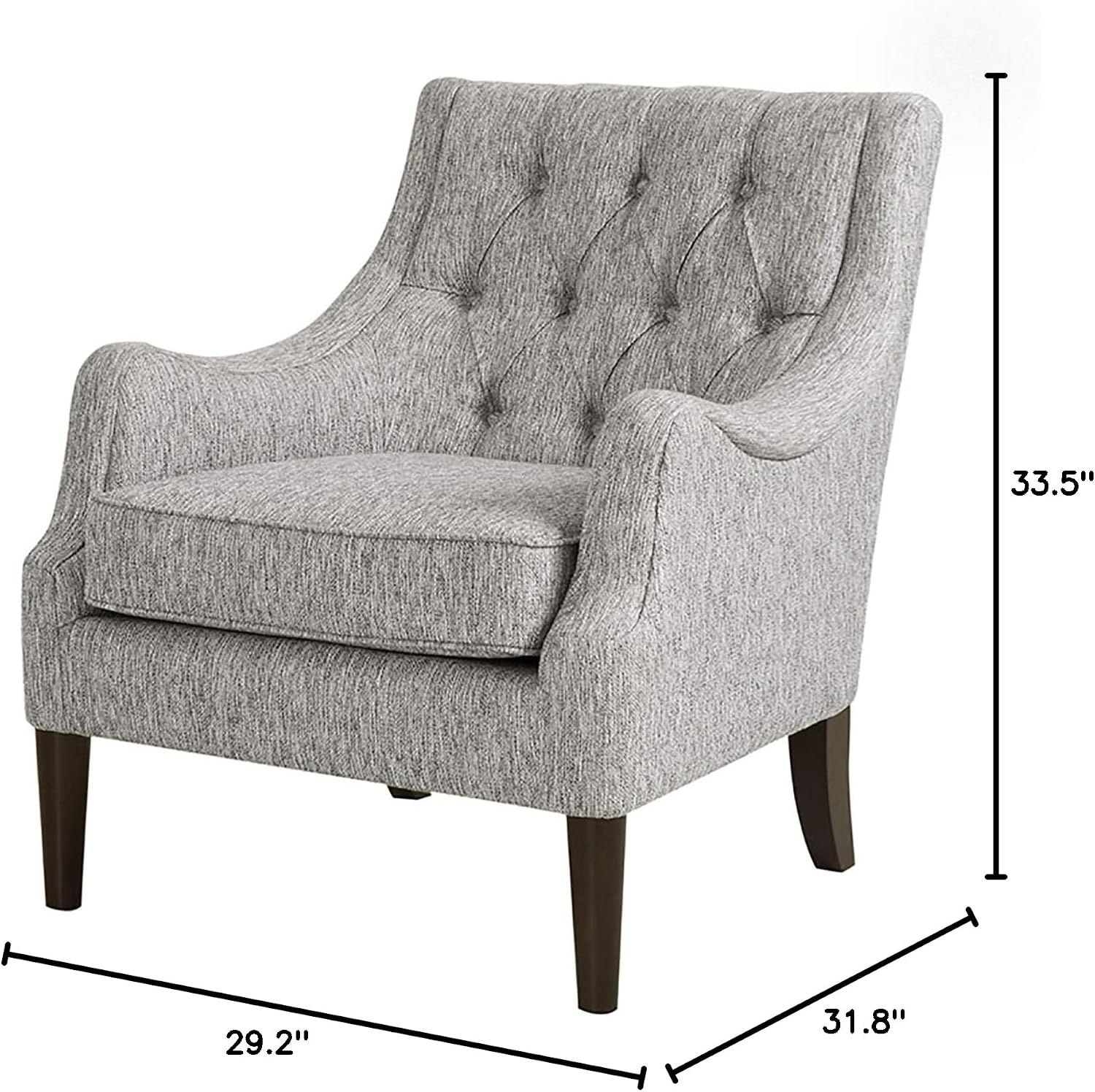 image:imageMadison Park Qwen Upholstered Accent Chair with Solid Wood Legs Button Tufted Round Arms Removable Seat Cushion Transtional Pipped Padded Cushion Seat Bedroom Lounge Comfy for Reading NavyGrey