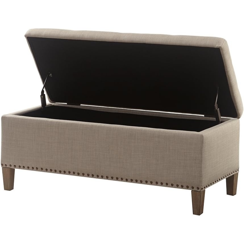 image:imageMadison Park 49 Upholstered Storage Bench Button Tufted End of Bed Bench with Storage Dual Spring SoftClose Lid Bedroom Bench for Queen King Bed Entryway Living Room NaturalLight Grey