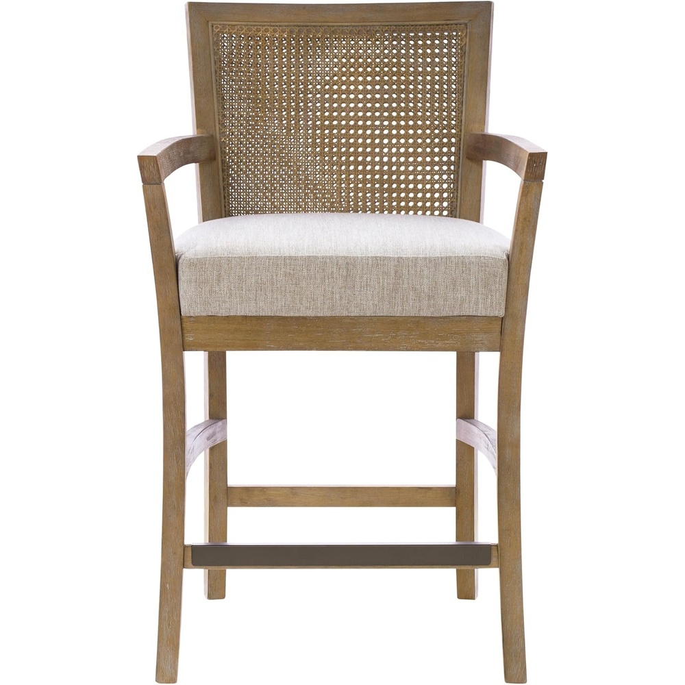 image:imageMadison Park Bar Stool with Rattan Back Wood Counter Height Barstools Farmhouse Stools with Open Arm Design MidCentury Modern Upholstered Bar Chair for Kitchen Island 255 H