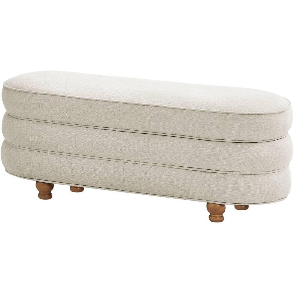 image:imageMadison Park Oval Ottoman with Storage Storage Bench with Wooden Ball Feet Upholstered Entryway Bench End of Bed Bench with Lift Top Hidden Storage Cream Padded Seat for Bedroom Living Room