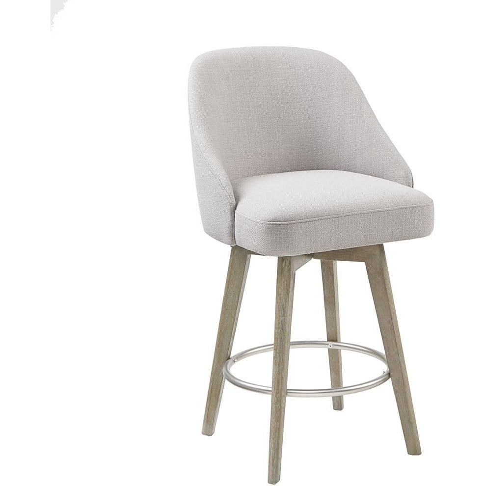 image:imageMadison Park Pearce Swivel Counter Stool 360 Swivel Upholstered Armless CounterHeight Stool with Padded Back Solid Wood Legs with WireBrushed Finish Metal Footrest LinenBlend Fabric GreyGrey