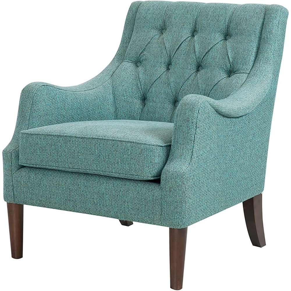 image:imageMadison Park Qwen Upholstered Accent Chair with Solid Wood Legs Button Tufted Round Arms Removable Seat Cushion Transtional Pipped Padded Cushion Seat Bedroom Lounge Comfy for Reading NavyTeal
