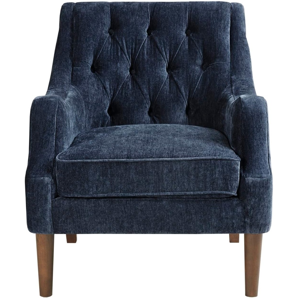 image:imageMadison Park Qwen Upholstered Accent Chair with Solid Wood Legs Button Tufted Round Arms Removable Seat Cushion Transtional Pipped Padded Cushion Seat Bedroom Lounge Comfy for Reading NavyNavy