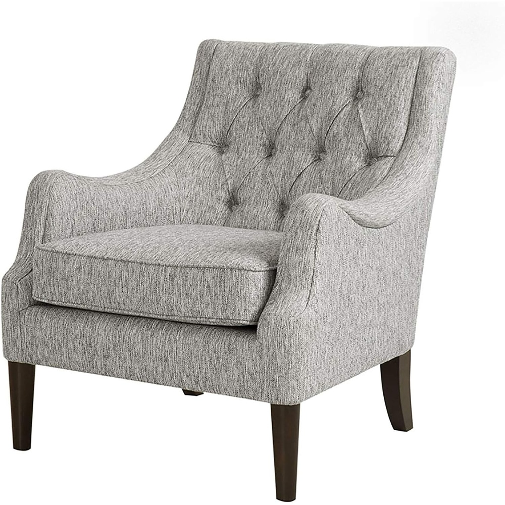 image:imageMadison Park Qwen Upholstered Accent Chair with Solid Wood Legs Button Tufted Round Arms Removable Seat Cushion Transtional Pipped Padded Cushion Seat Bedroom Lounge Comfy for Reading NavyGrey