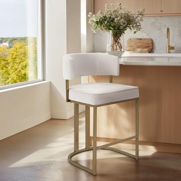 image:imageMadison Park Upholstered Bar Stool Armless Counter Height Barstool with Back amp Footrest 255 Gold Metal Frame Kitchen Island Chair Modern Counter Stool for Dining RoomIvory