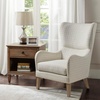 Madison Park Arianna Upholstered High Wingback Accent Chair with Solid Wood Legs and Rounded Arms, Pipped, Chic Transitional, Plaid Fabric Padded Cushion Seat Bedroom Lounge Comfy for Reading, Linen(Linen)