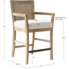 Madison Park Bar Stool with Rattan Back, Wood Counter Height Barstools, Farmhouse Stools with Open Arm Design, Mid-Century Modern Upholstered Bar Chair for Kitchen Island, 25.5″ H