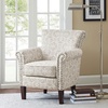 Madison Park Brooke Upholstered Accent Chair with Solid Wood Legs and Rolled Arms, Nailhead Trim, Tight Back, Fretwork Print, Chic Padded Cushion Seat Bedroom Lounge Comfy for Reading, Natural