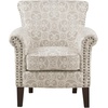 Madison Park Brooke Upholstered Accent Chair with Solid Wood Legs and Rolled Arms, Nailhead Trim, Tight Back, Fretwork Print, Chic Padded Cushion Seat Bedroom Lounge Comfy for Reading, Natural