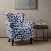 Madison Park Brooke Upholstered Accent Chair with Solid Wood Legs and Rolled Arms, Nailhead Trim, Tight Back, Fretwork Print, Chic Padded Cushion Seat Bedroom Lounge Comfy for Reading, 29.25″ W, Navy