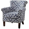 Madison Park Brooke Upholstered Accent Chair with Solid Wood Legs and Rolled Arms, Nailhead Trim, Tight Back, Fretwork Print, Chic Padded Cushion Seat Bedroom Lounge Comfy for Reading, 29.25″ W, Navy