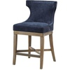 Madison Park Carson Swivel Counter Stool, Upholstered Wingback Counter-Height Chair with 360° Swivel Seat, Bronze Kick Plate, Solid Wood Legs, Reclaimed Grey Finish, Navy(Navy)