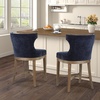 Madison Park Carson Swivel Counter Stool, Upholstered Wingback Counter-Height Chair with 360° Swivel Seat, Bronze Kick Plate, Solid Wood Legs, Reclaimed Grey Finish, Navy(Navy)