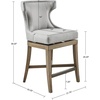 Madison Park Carson Swivel Counter Stool, Upholstered Wingback Counter-Height Chair with 360° Swivel Seat, Bronze Kick Plate, Solid Wood Legs, Reclaimed Grey Finish, Navy(Light Grey)