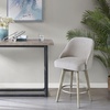 Madison Park Pearce Swivel Counter Stool, 360° Swivel, Upholstered Armless Counter-Height Stool with Padded Back, Solid Wood Legs with Wire-Brushed Finish, Metal Footrest, Linen-Blend Fabric, Grey(Grey)