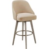 Madison Park Pearce Swivel Counter Stool, 360° Swivel, Upholstered Armless Counter-Height Stool with Padded Back, Solid Wood Legs with Wire-Brushed Finish, Metal Footrest, Linen-Blend Fabric, Grey(Sand)