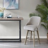 Madison Park Pearce Swivel Counter Stool, 360° Swivel, Upholstered Armless Counter-Height Stool with Padded Back, Solid Wood Legs with Wire-Brushed Finish, Metal Footrest, Linen-Blend Fabric, Grey(Grey)
