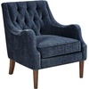 Madison Park Qwen Upholstered Accent Chair with Solid Wood Legs, Button Tufted, Round Arms, Removable Seat Cushion, Transtional, Pipped Padded Cushion Seat Bedroom Lounge Comfy for Reading, Navy(Navy)
