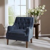 Madison Park Qwen Upholstered Accent Chair with Solid Wood Legs, Button Tufted, Round Arms, Removable Seat Cushion, Transtional, Pipped Padded Cushion Seat Bedroom Lounge Comfy for Reading, Navy(Navy)