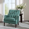 Madison Park Qwen Upholstered Accent Chair with Solid Wood Legs, Button Tufted, Round Arms, Removable Seat Cushion, Transtional, Pipped Padded Cushion Seat Bedroom Lounge Comfy for Reading, Navy(Teal)
