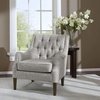 Madison Park Qwen Upholstered Accent Chair with Solid Wood Legs, Button Tufted, Round Arms, Removable Seat Cushion, Transtional, Pipped Padded Cushion Seat Bedroom Lounge Comfy for Reading, Navy(Grey)