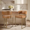 Madison Park Upholstered Bar Stool, Armless Counter Height Barstool with Back & Footrest, 25.5″ Gold Metal Frame Kitchen Island Chair, Modern Counter Stool for Dining Room(Brown)