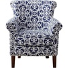 Madison Park Brooke Upholstered Accent Chair with Solid Wood Legs and Rolled Arms, Nailhead Trim, Tight Back, Fretwork Print, Chic Padded Cushion Seat Bedroom Lounge Comfy for Reading, 29.25″ W, Navy