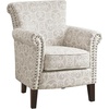 Madison Park Brooke Upholstered Accent Chair with Solid Wood Legs and Rolled Arms, Nailhead Trim, Tight Back, Fretwork Print, Chic Padded Cushion Seat Bedroom Lounge Comfy for Reading, Natural