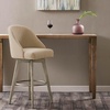 Madison Park Pearce Swivel Counter Stool, 360° Swivel, Upholstered Armless Counter-Height Stool with Padded Back, Solid Wood Legs with Wire-Brushed Finish, Metal Footrest, Linen-Blend Fabric, Grey(Sand)