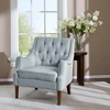 Madison Park Qwen Upholstered Accent Chair with Solid Wood Legs, Button Tufted, Round Arms, Removable Seat Cushion, Transtional, Pipped Padded Cushion Seat Bedroom Lounge Comfy for Reading, Navy(Dusty Blue)