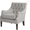 Madison Park Qwen Upholstered Accent Chair with Solid Wood Legs, Button Tufted, Round Arms, Removable Seat Cushion, Transtional, Pipped Padded Cushion Seat Bedroom Lounge Comfy for Reading, Navy(Grey)