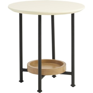 Madison Park Beumont Round End Table for Living Room, Accent Side Table with Natural Wood Shelf, Metal Legs, Modern Compact Accent Table for Small Living Room Furniture 21″ H White/Natural