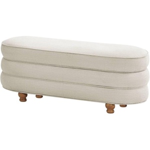 Madison Park Oval Ottoman with Storage, Storage Bench with Wooden Ball Feet, Upholstered Entryway Bench, End of Bed Bench with Lift Top Hidden Storage, Cream Padded Seat for Bedroom Living Room