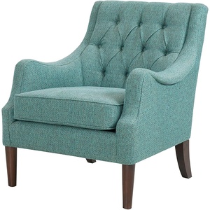 Madison Park Qwen Upholstered Accent Chair with Solid Wood Legs, Button Tufted, Round Arms, Removable Seat Cushion, Transtional, Pipped Padded Cushion Seat Bedroom Lounge Comfy for Reading, Navy(Teal)