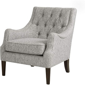 Madison Park Qwen Upholstered Accent Chair with Solid Wood Legs, Button Tufted, Round Arms, Removable Seat Cushion, Transtional, Pipped Padded Cushion Seat Bedroom Lounge Comfy for Reading, Navy(Grey)